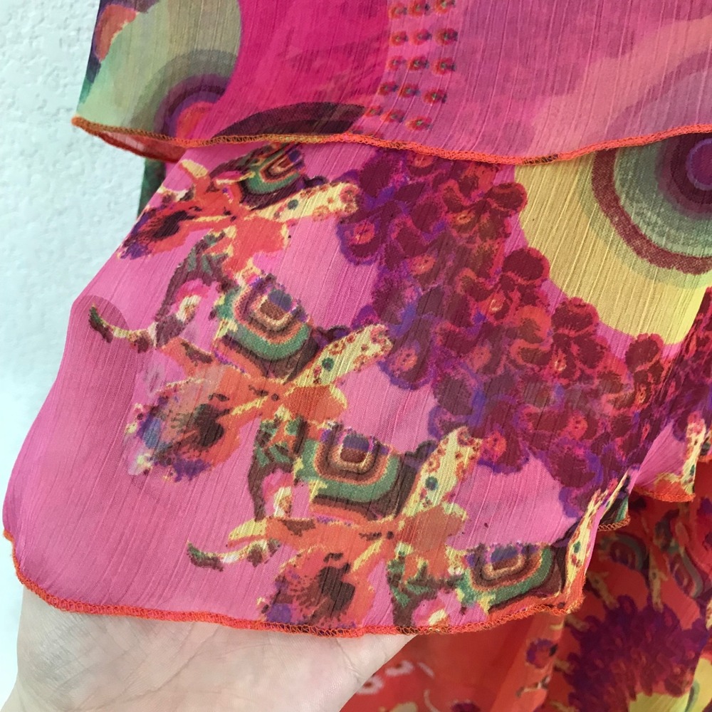 Desigual Womens Lina Dress XS/36 Pink Orange Print Layered Chiffon Sleeveless - Picture 4 of 10
